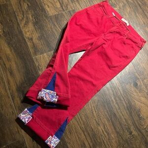 Y2K Bell Bottoms Old Navy size 10 Red Pants with Paisley Cuffs